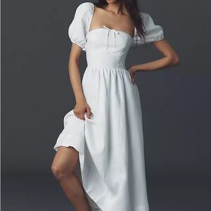 Reformation | Dresses | Reformation Spaulding Linen Midi Dress Ruffle  Sleeve Side Slit Neutral Bridal | Poshmark
